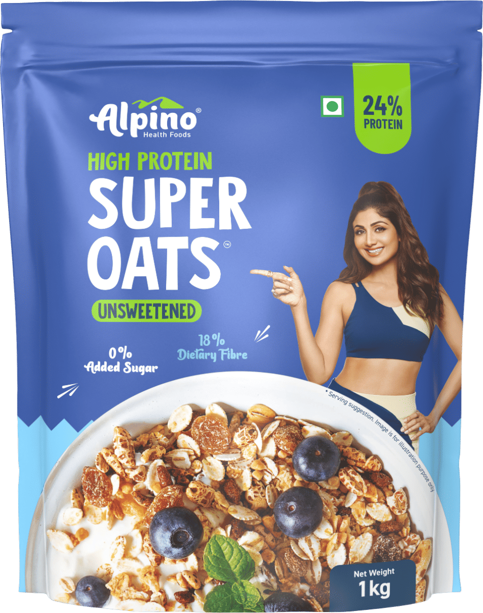 ALPINO 24g High Protein High Protein Super Oats Unsweetened 1kg Rolled Oats & Natural Peanut Butter Source of Dietary Fibre & Healthy Fats, 0 Added Sugar & Salt