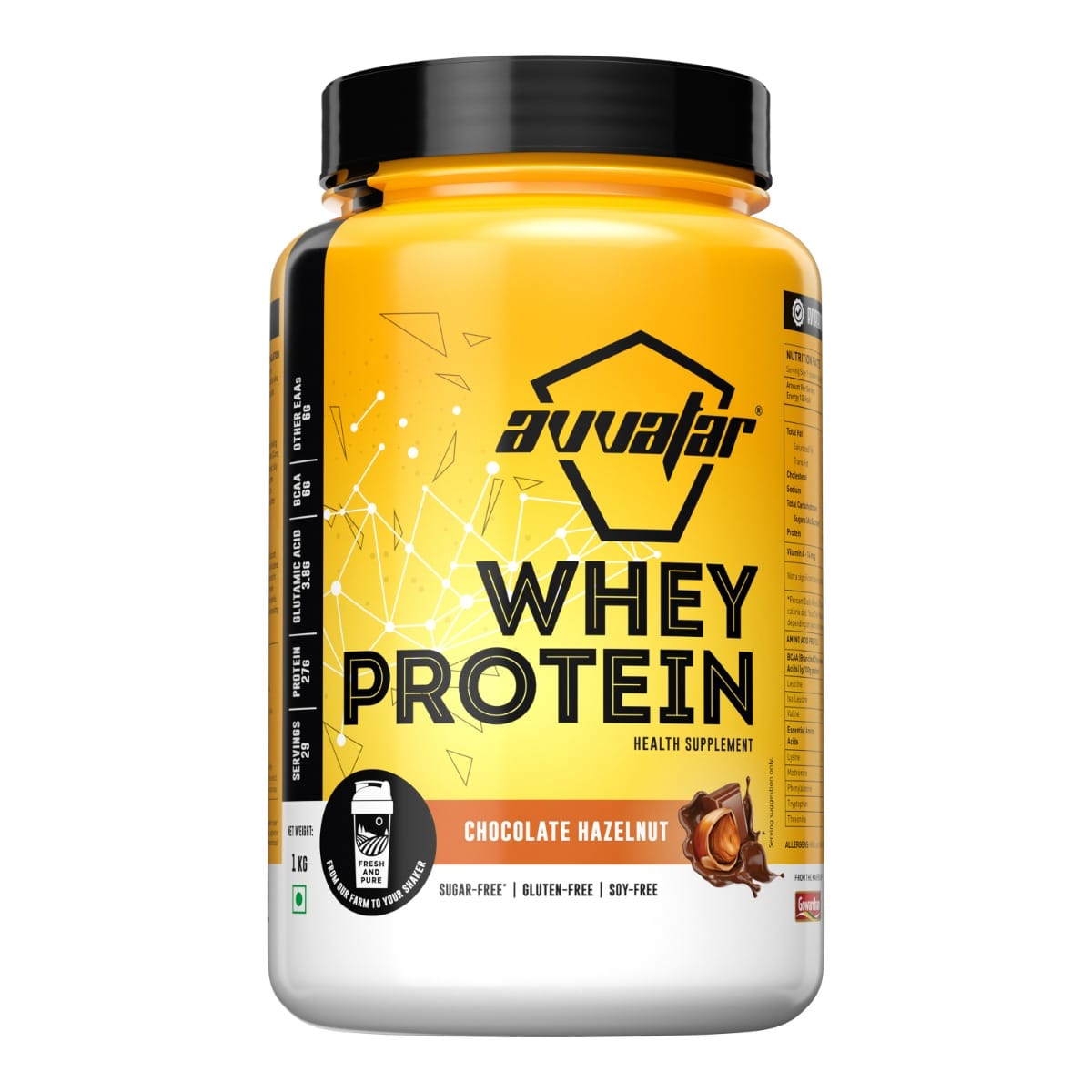 Avvatar Whey Protein 1kg | Chocolate Hazelnut | 29 Servings| 27g Protein | Sugar free | Gluten free | Soy free