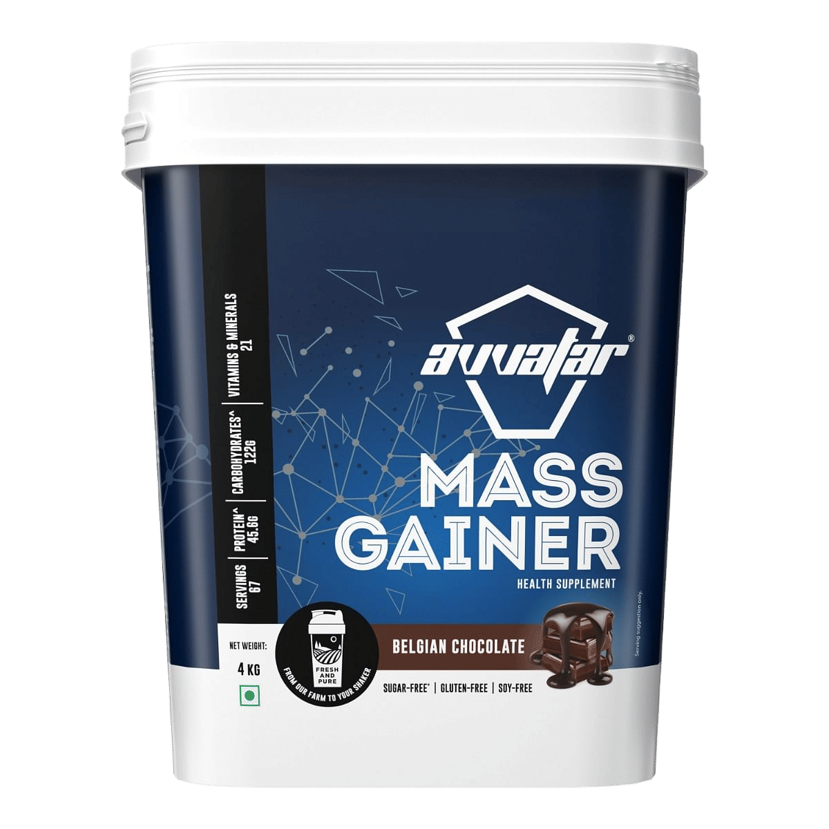 Avvatar Mass Gainer 4kg | Belgian Chocolate | Belgian Chocolate | 67 Servings | Sugar free | Gluten free | Soy free