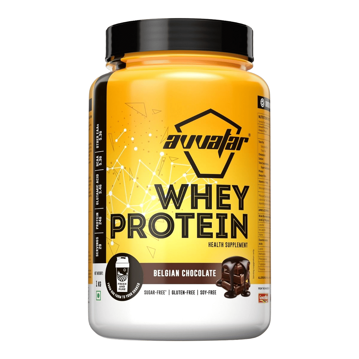 Avvatar Whey Protein 1kg | Belgian Chocolate  | 29 Servings| 24g Protein | Sugar free | Gluten free | Soy free