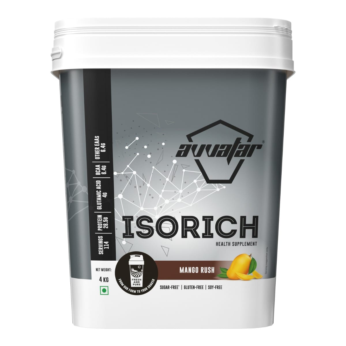 Avvatar Isorich Protein 4kg | Mango Rush | 114 Servings | 28.5g Protein