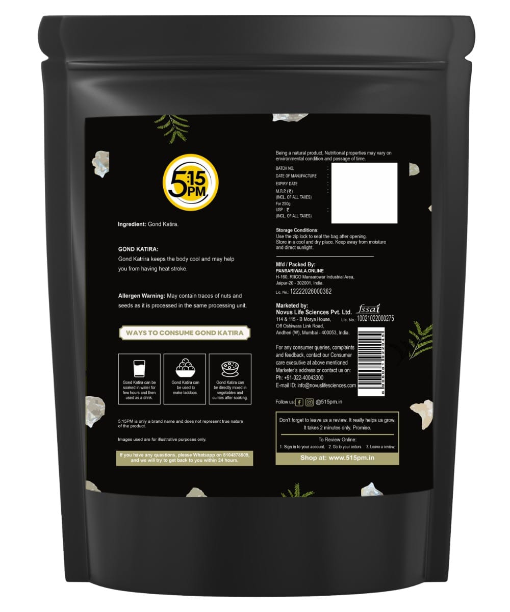 5:15PM Gond Katira| 100% Pure & Natural Edible Gum |Tragacanth Gum| High Cooling Properties Herbal Food|Super food - 250gm 5:15PM Gond Katira| 100% Pure & Natural Edible Gum |Tragacanth Gum| High Cooling Properties Herbal Food|Super food 250g | Pack of 2