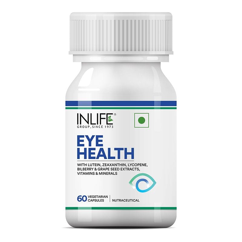 INLIFE Eye Health Supplements | Eye Care Vitamins to Improve Vision, Protect Eyes from Oxidative Stress | Lutein, Zeaxanthin, Grape Seed, Bilberry, Zinc, Selenium, Lycopene 60 Vegetarian Capsules