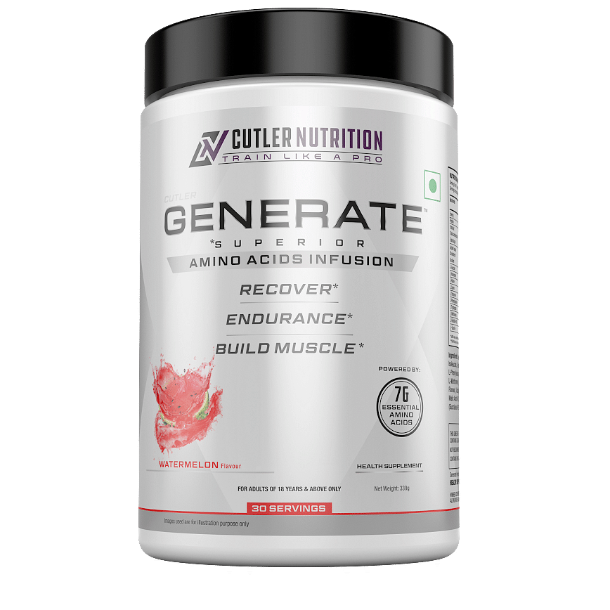 Cutler Nutrition Generate EAA and BCAA Powder: Best Branched Chain Amino Acids Supplement with Essential Amino Acids, 5g BCAAs, 2g EAAs for Lean Muscle Mass | Watermelon, 30 Servings 330g