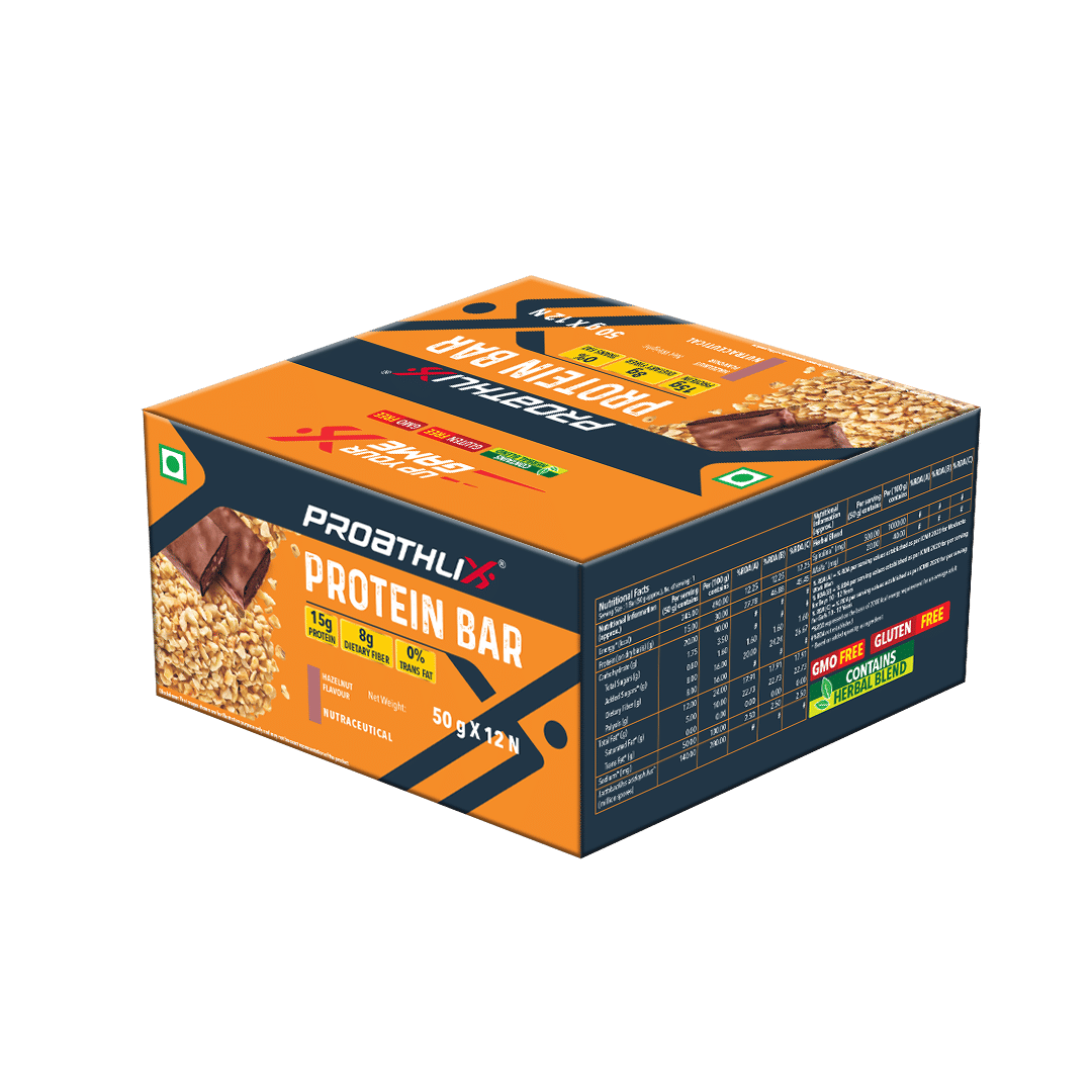 Proathlix Protein Bar Hazelnut (50G, Pack of 12) | 15G Protein | 4G Dietary Fiber | No Trans Fat…