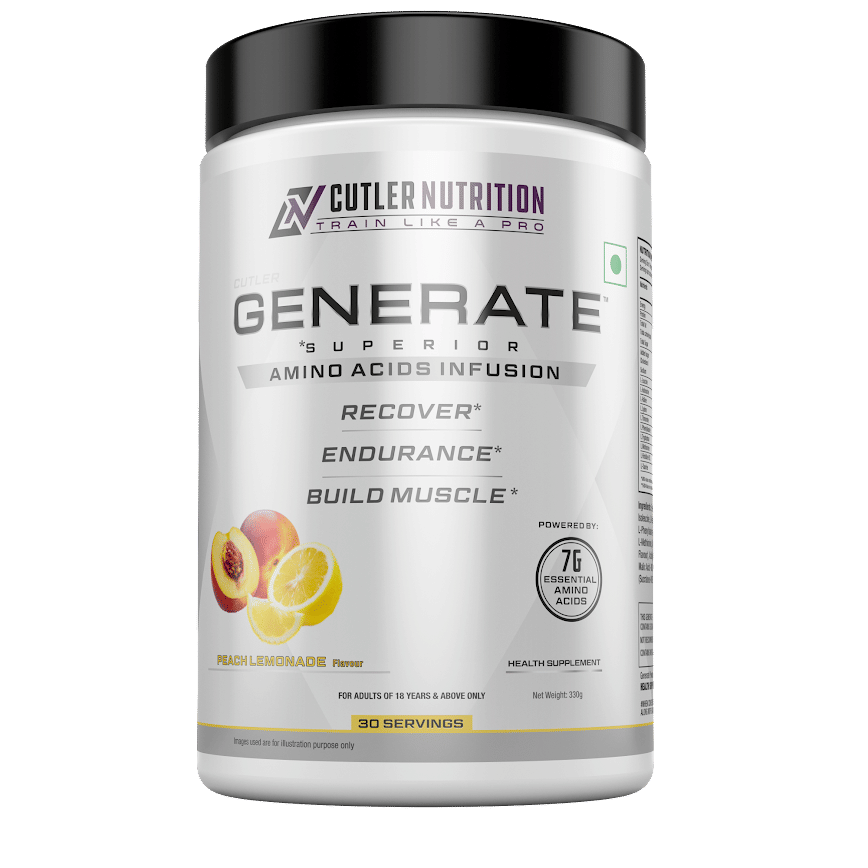 Cutler Nutrition Generate EAA and BCAA Powder: Best Branched Chain Amino Acids Supplement with Essential Amino Acids, 5g BCAAs, 2g EAAs for Lean Muscle Mass | Peach Lemonade, 30 Servings 330g