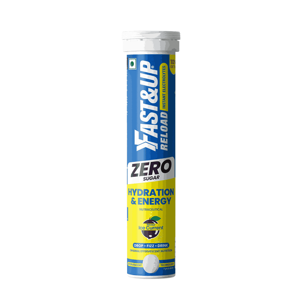 Fast&up Reload Zero Zero Sugar Instant Energy & Hydration Drink Ice Current Flavour 20 Effervescent Tablets
