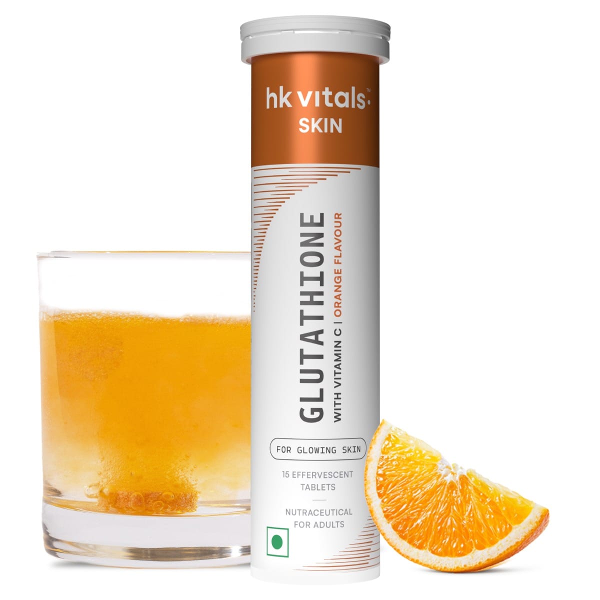 HK VITALS Glutathione (Orange, 15 Effervescent Tablets) | L-Glutathione Tablets with Vitamin C & E | For Skin Glow & Hydration
