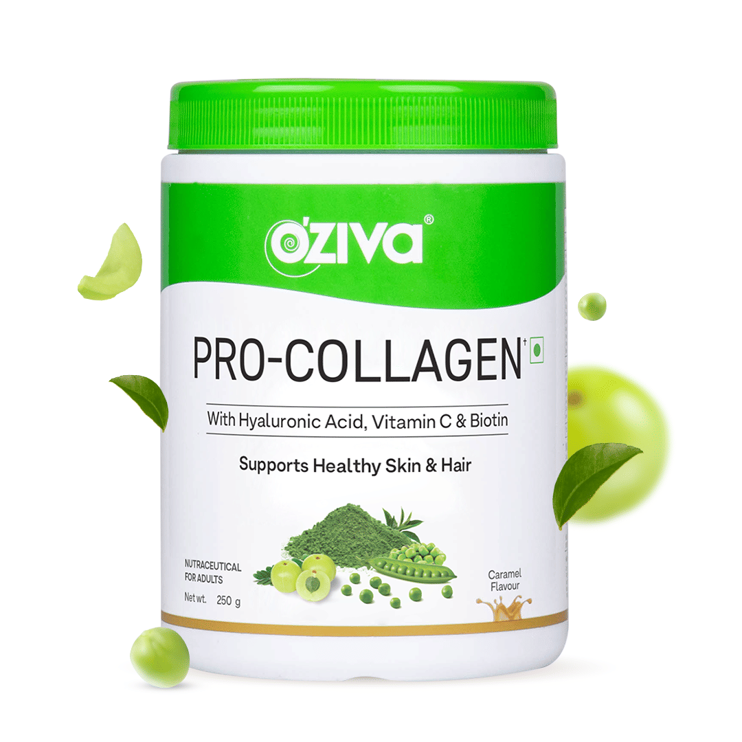 OZiva Pro-Collagen Protein Peptides - Caramel, 250g | Whey Protein & Collagen Builder Peptides for Healthy Skin & Hair, Muscular & Joint Health | Collagen Powder for Women & Men
