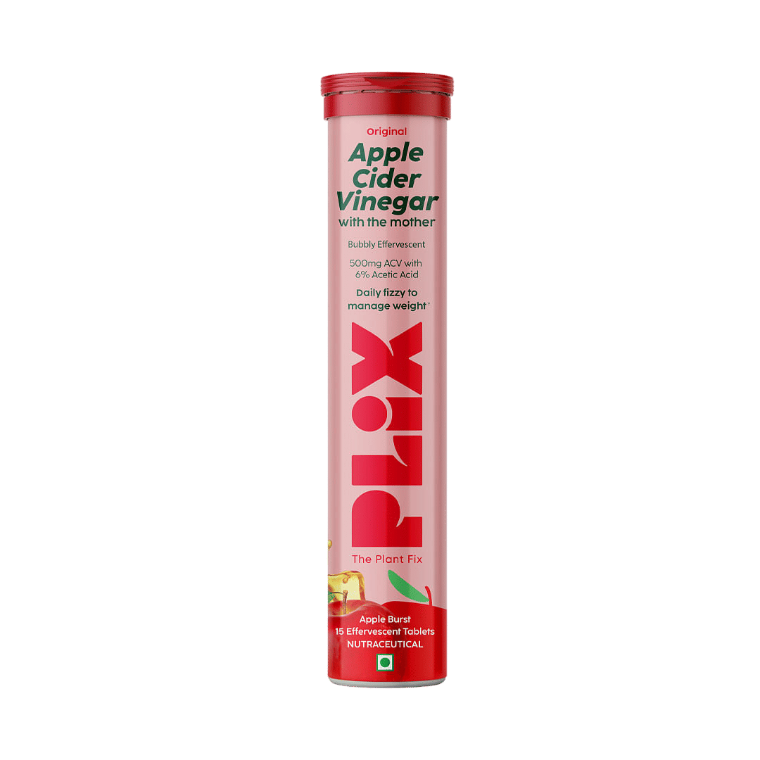 PLIX World's First Apple Cider Vinegar 15 Effervescent Tablets, Pack of 1 (Apple) with vitamin B12 100% vegan No added Sugar Easy to consume Gluten Free