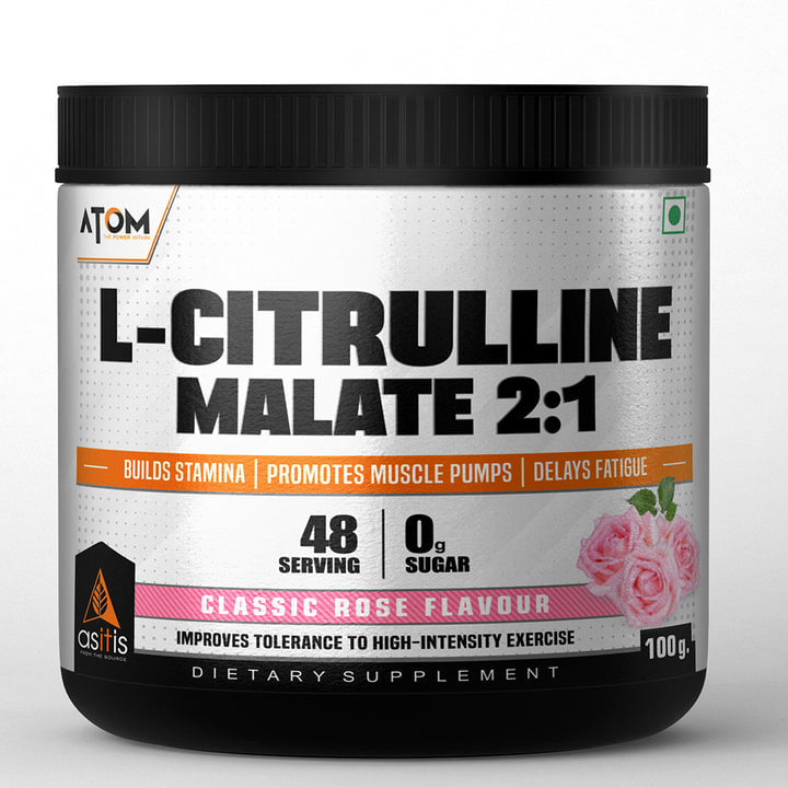 AS-IT-IS ATOM L Citrulline Malate 2:1-100gms | 48 servings | 0 Sugar | Classic Rose Flavour