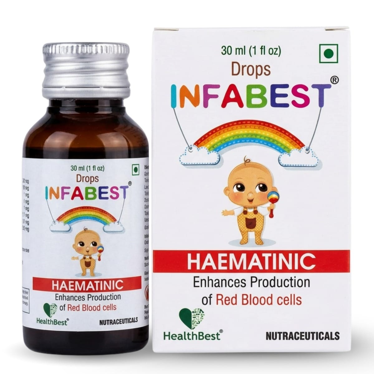 HealthBest Infabest Haematinic (Iron) Drops for Toddlers Red Blood Cells Iron, Zinc Mixed Fruit Flavor 30ml