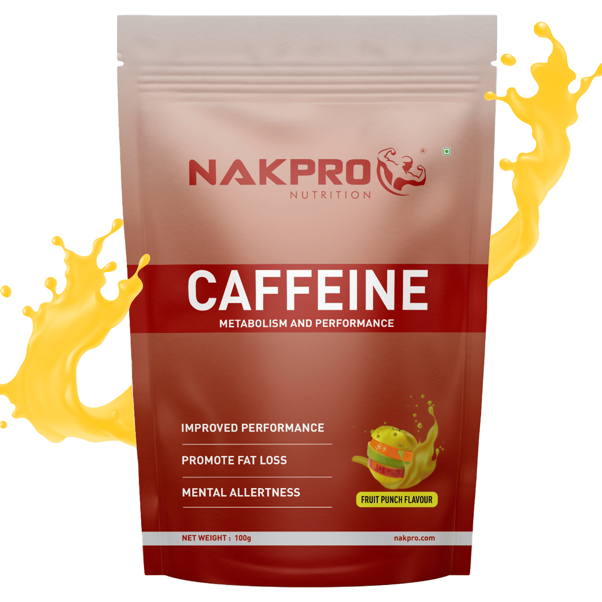 NAKPRO Caffeine Pre Workout Energy Supplement Powder for Men, Women | Helps in increasing Performance, Focus and Endurance 50 Servings (Fruit Punch, 100g)