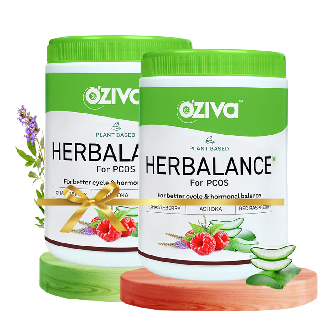 Oziva Plant Based Herbalance For Pcos For Women 250G Powder, With Myo-Inositol, Chasteberry, Shatavari, Pcos Supplements For Women Promoting Better Cycle & Hormonal Balance-Pack of 2
