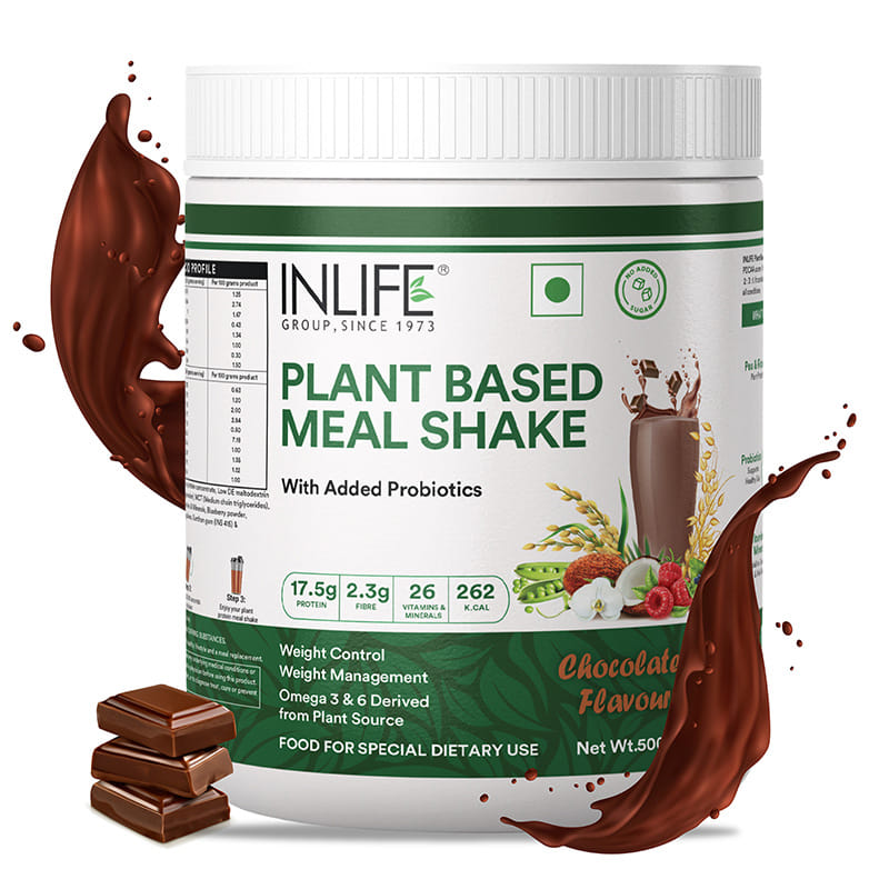 INLIFE Plant Based Meal Replacement Shake | Plant Protein Powder (17.5 Protein) Sugar Free, Lactose Free | Added Probiotics, 500g (Chocolate)