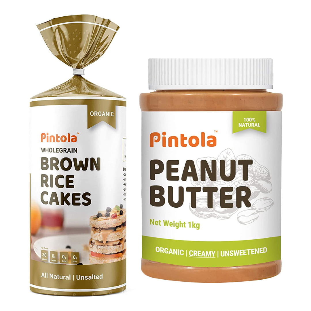 Pintola Organic Wholegrain Brown Rice Cakes (All Natural, Unsalted) (Pack of 1) + Pintola Organic Peanut Butter (Creamy) (1kg)