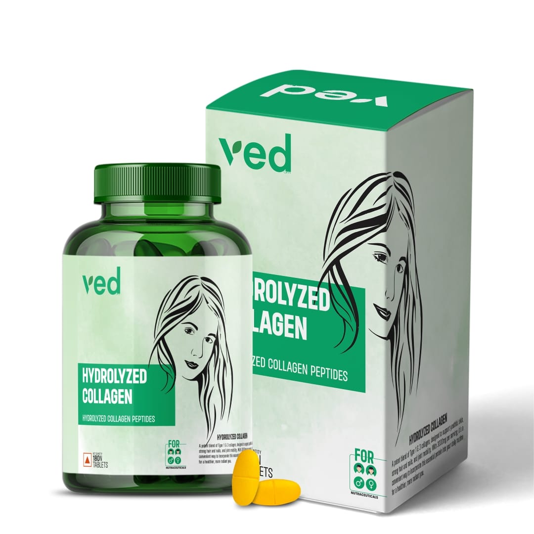 VEDayu Hydrolyzed Collagen Peptides - 3000mg with Type 1 & 3 Collagen Powder - 180 Tablets