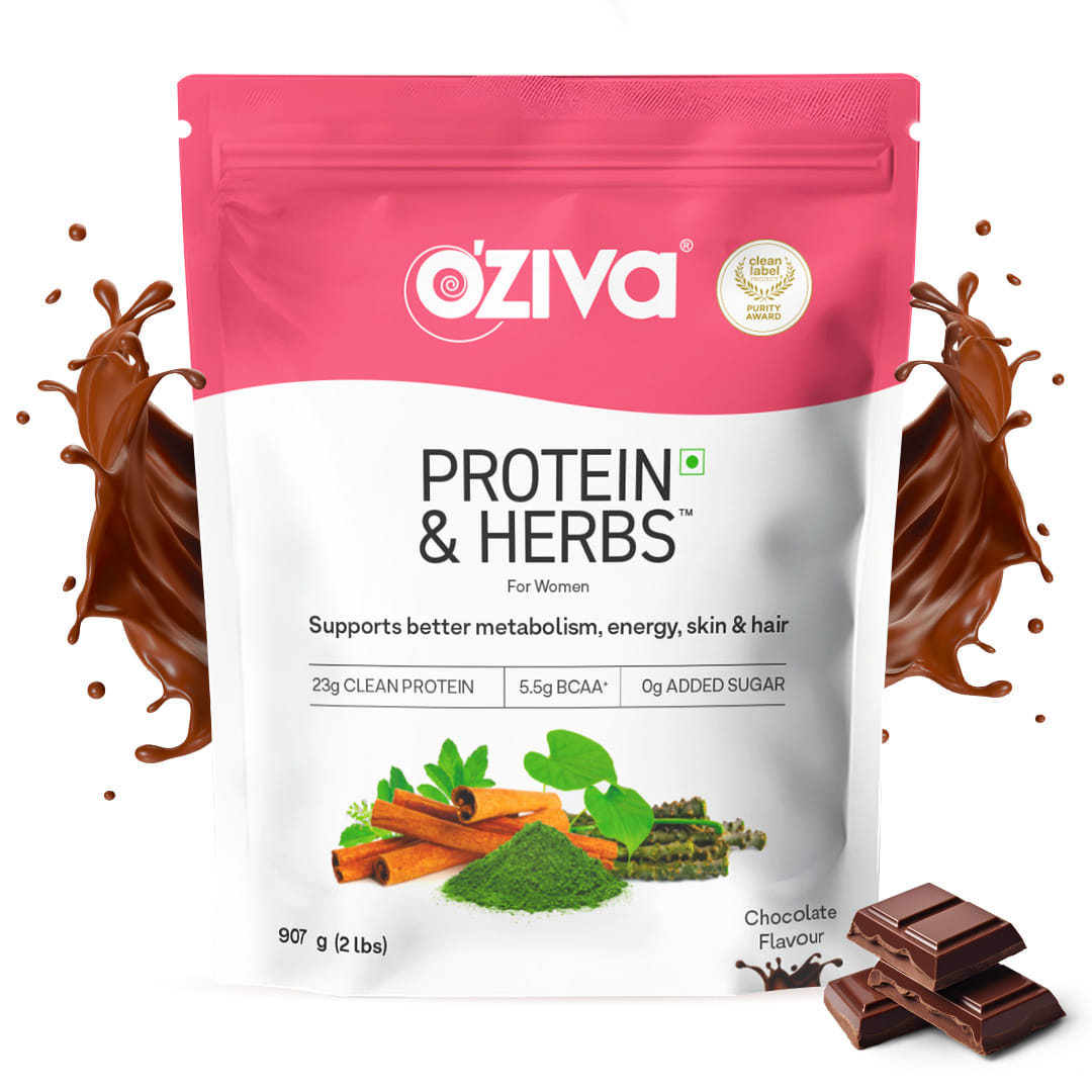 Oziva Protein & Herbs For Women | Protein Powder With Ayurvedic Herbs Like Shatavari, Giloy, Curcumin & Multivitamins For Improving Metabolism, Skin & Hair | Chocolate 1Kg