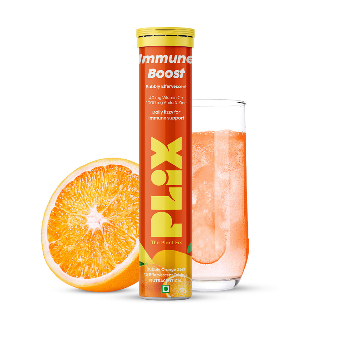 PLIX Vitamin C Immunity Booster 15 Effervescent Tablets | Pack of 1 (Orange Flavour) | Contains Amla and Zinc | Helps Improve Mood | Increases Energy Levels | Gluten Free | Non GMO | Vegan