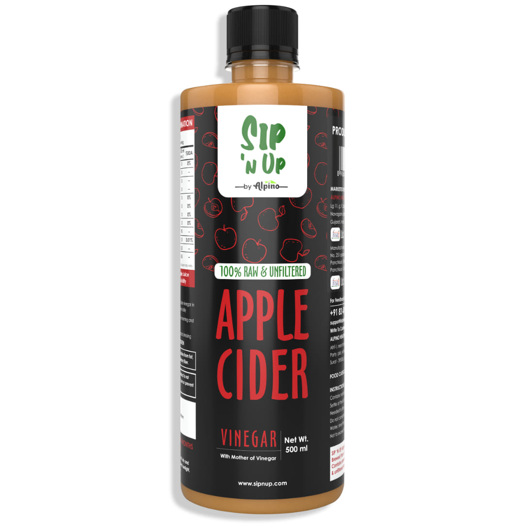 Sip ‘n Up by, ALPINO Organic Apple Cider Vinegar 500 ML | 100% Raw, Unfiltered & Unpasteurized | with Mother of Vinegar | Helps in Weight Loss