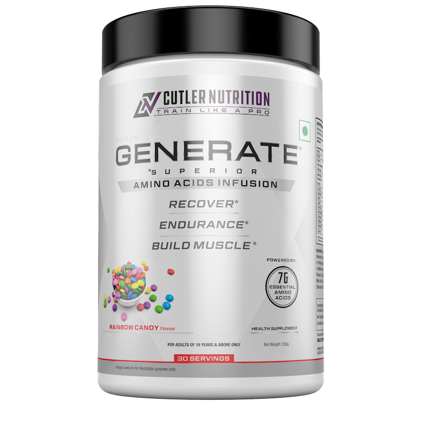 Cutler Nutrition Generate EAA and BCAA Powder: Best Branched Chain Amino Acids Supplement with Essential Amino Acids, 5g BCAAs, 2g EAAs for Lean Muscle Mass | Rainbow Candy, 30 Servings 330g