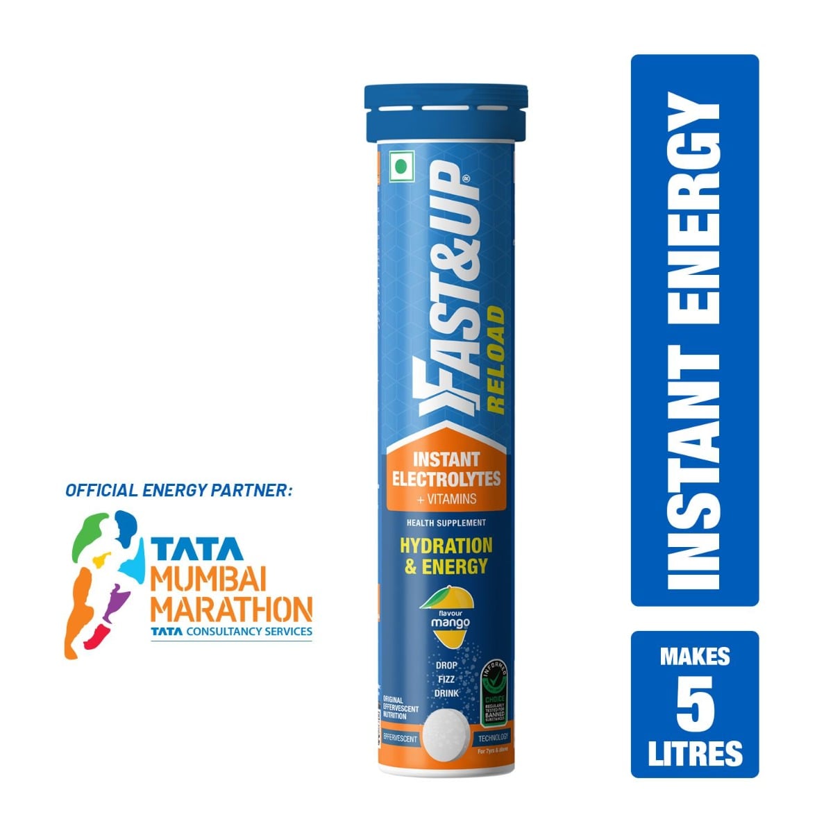 Fast & Up Reload electrolyte energy and hydration - sports drink - 20 effervescent tablets - Mango flavour