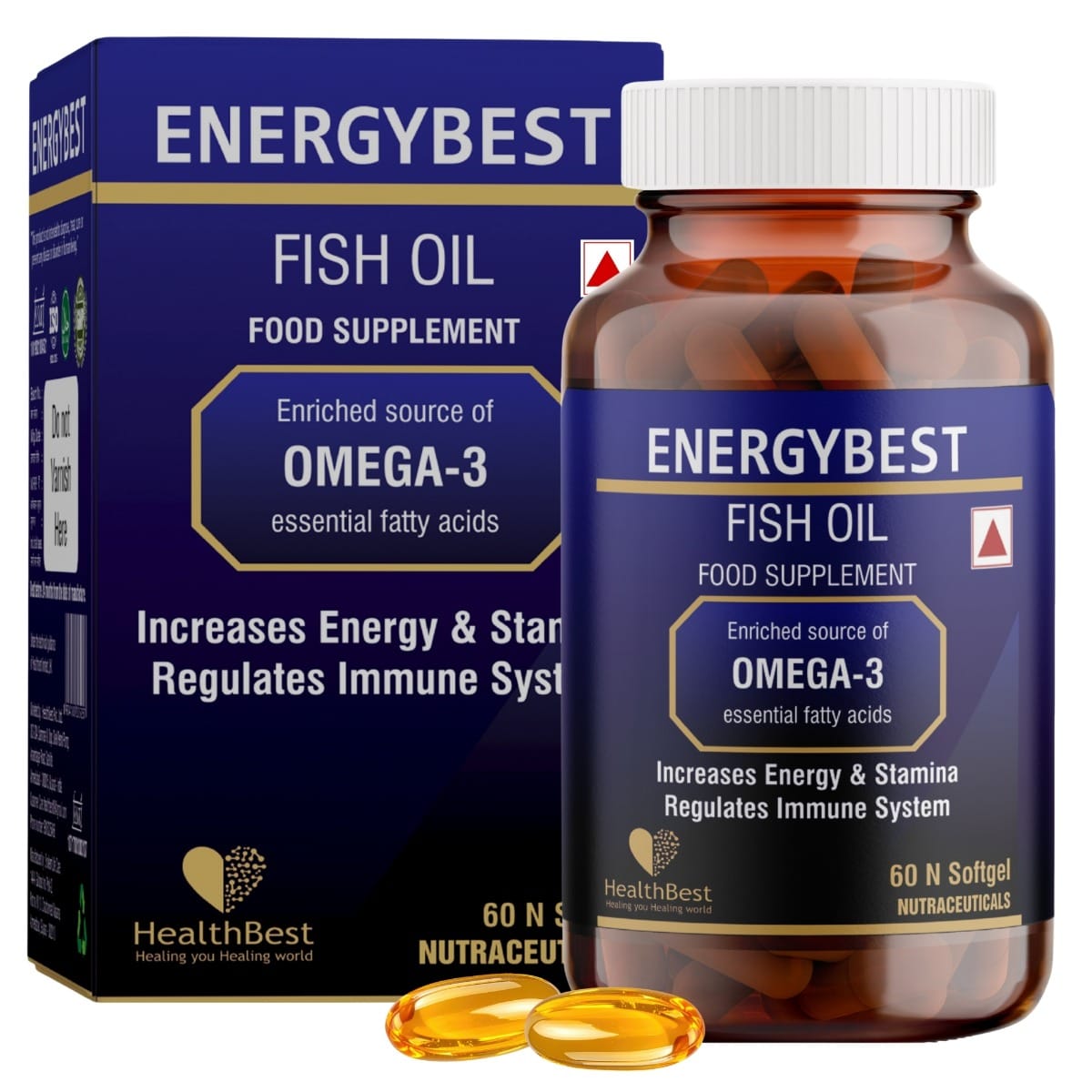 HealthBest EnergyBest Fish Oil Soft Gel capsules Omega 3 Increase Energy & Stamina 1000mg 60 Capsules