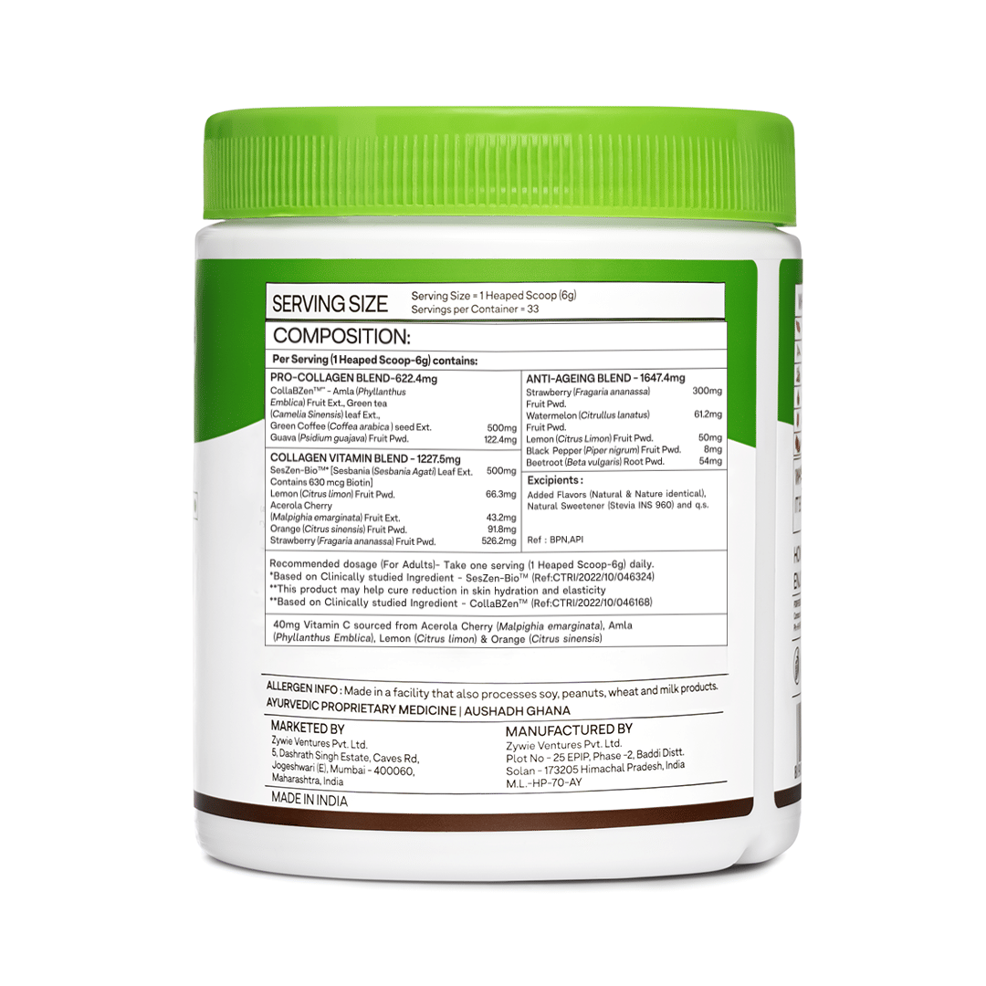 OZiva Collagen Builder for Anti Ageing & Skin Radiance with Vitamin C, Watermelon (200 g)