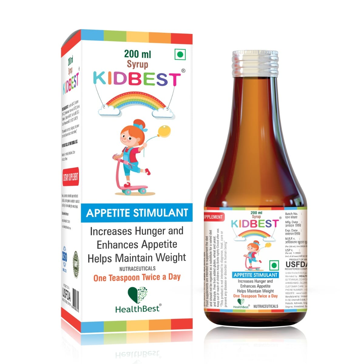 HealthBest Kidbest Appetite Stimulant Syrup for Kids Enhances Appetite Maintain healthy Weight 200ml