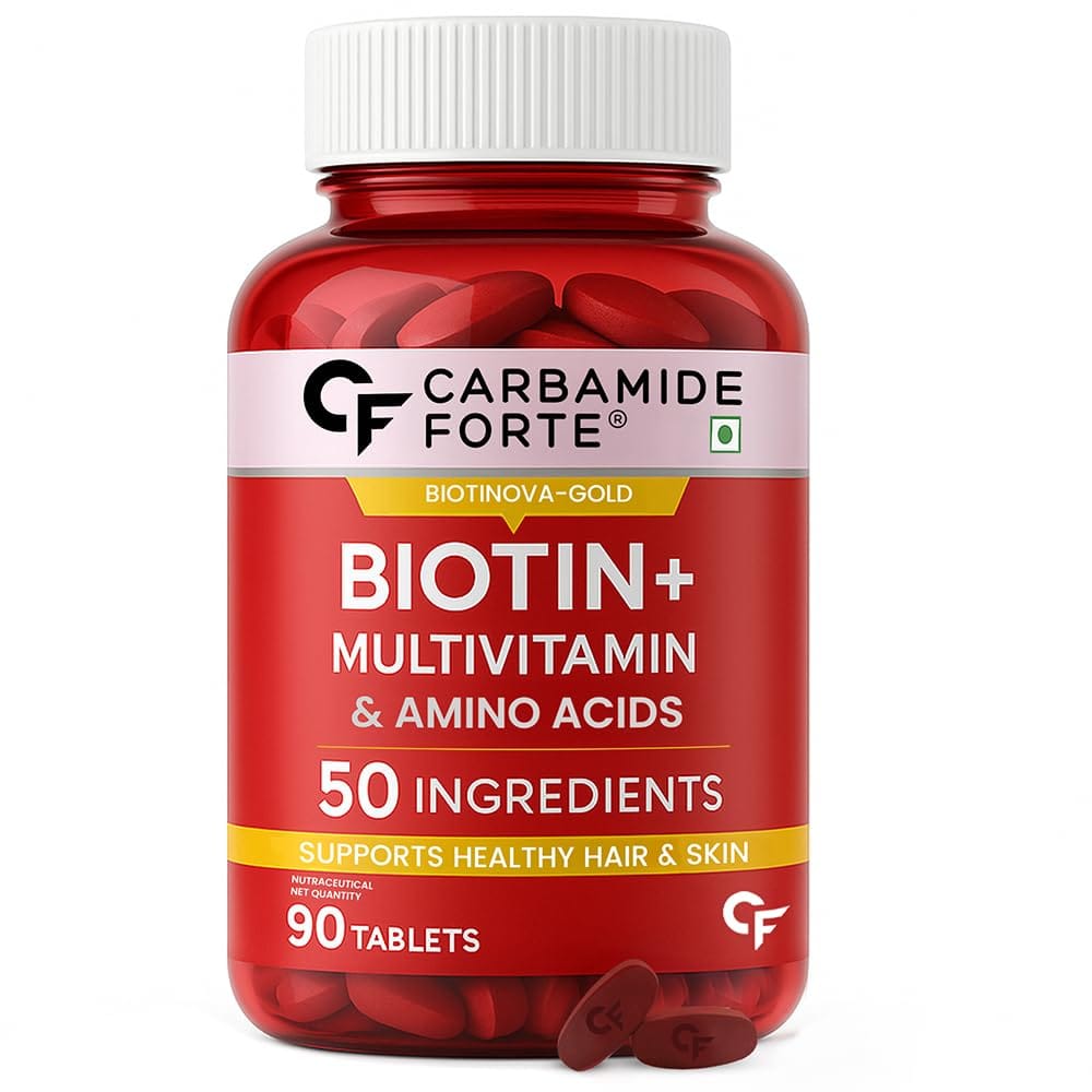 Carbamide Forte Biotin Multivitamin | 90 Veg Tablets | 50 Ingredients | Hair | Skin | Energy | Immunit | Women & Men
