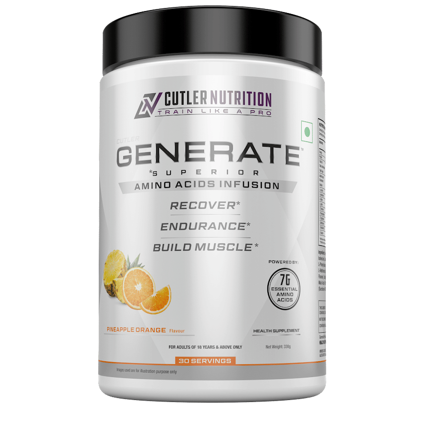 Cutler Nutrition Generate EAA and BCAA Powder: Best Branched Chain Amino Acids Supplement with Essential Amino Acids, 5g BCAAs, 2g EAAs for Lean Muscle Mass | Pineapple Orange, 30 Servings 330g