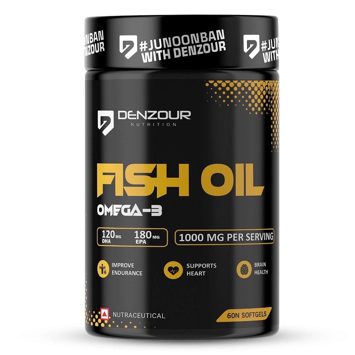 DENZOUR NUTRITION Omega-3 Fish Oil 1000mg - 60 Softgel Capsules For Men & Women | Improve Endurance - 180 mg EPA & 120 mg DHA For Muscle & Joint Support, Healthy Heart & Brain Health| No Fishy Burps