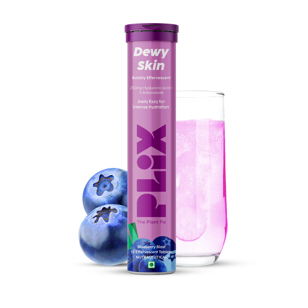 PLIX THE PLANT FIX Hyaluronic Acid 15 Effervescent Tablets For Radiant Skin | Blueberry Flavor Pack Of 1 | Superfoods Enriched | Supports Skin Hydration | Helps To Reduce Fine Lines | Vegan