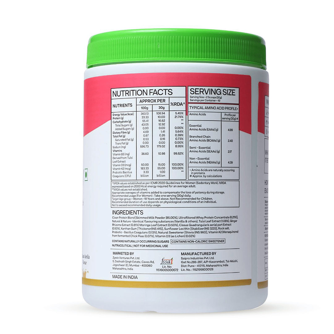 OZiva Daily Protein Activ For Women Chocolate Oziva Daily Protein Activ For Women | Better Energy, Bone Health & Hormonal Balance With Clean Protein, Tulsi & Probiotics For Better Protein Absorption | Chocolate 300G