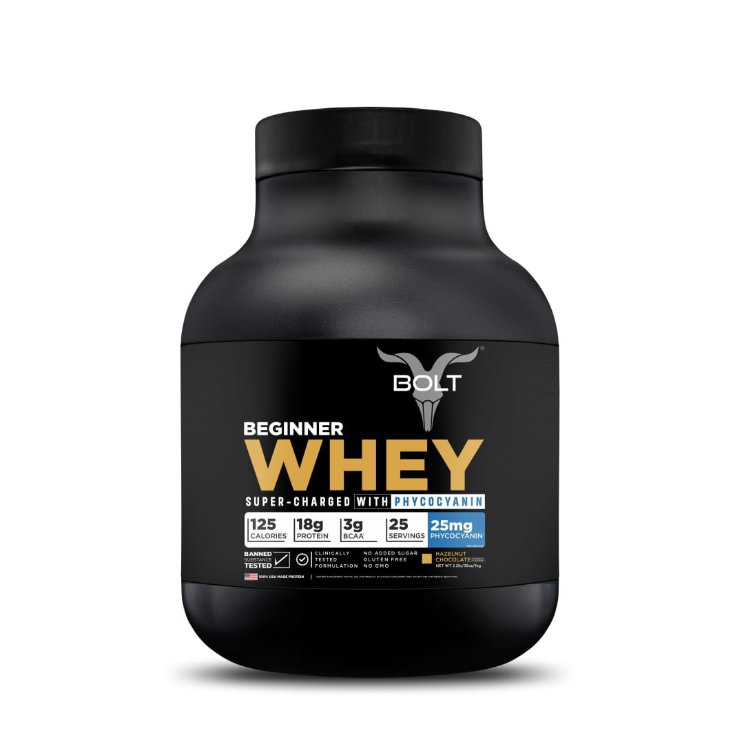 BOLT Nutrition Beginner Whey Protein Powder |18g Protein, 3g BCAA Per Serving | 2.2LB/1KG, 25 Servings | Hazelnut Chocolate