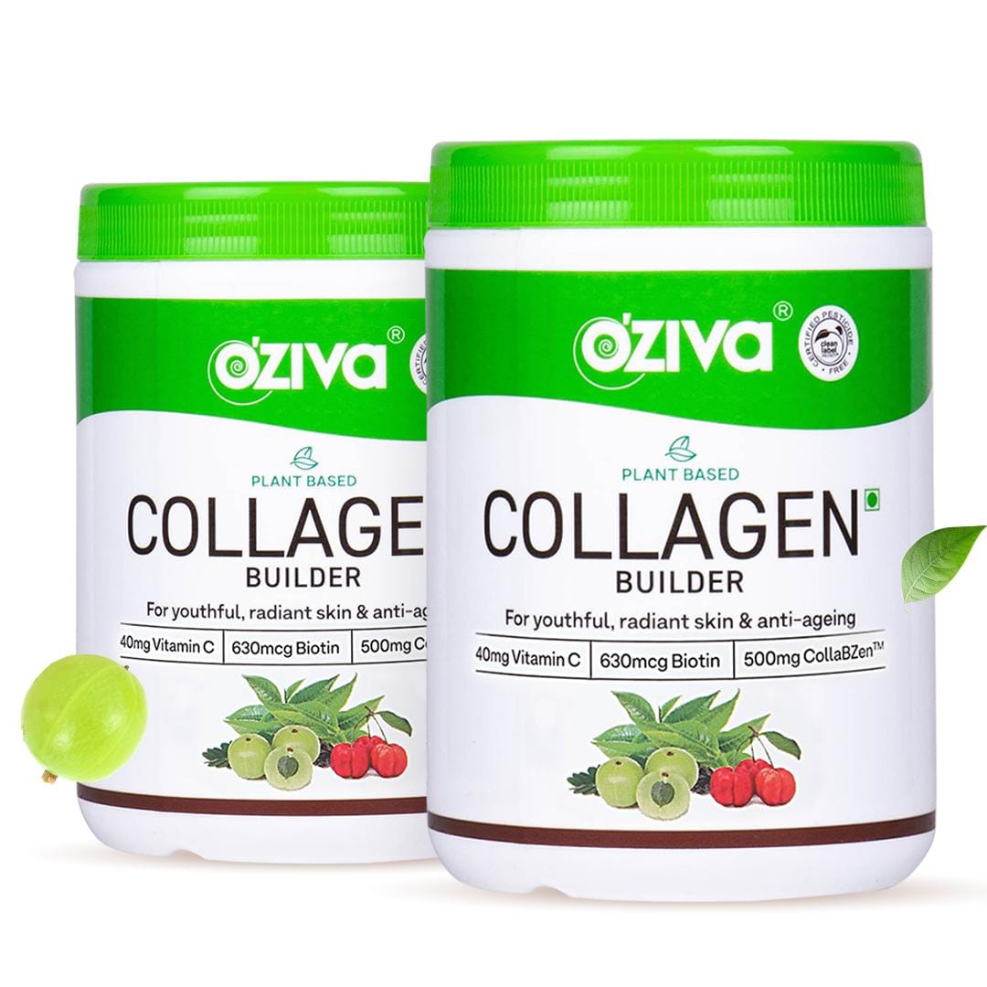OZiva Plant Based Collagen Builder for Glowing & Youthful Skin | Collagen Powder for Women & Men | With Biotin, Silica & Vitamin C (Classic, 500g (Pack of 2,250g Each))
