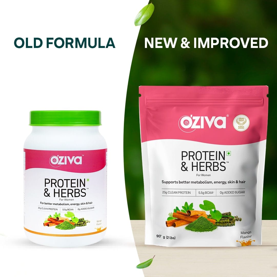 OZiva Protein & Herbs for Women, Mango OZiva Protein & Herbs for Weight Management, Women Mango, Pack of 2 (4 lbs)