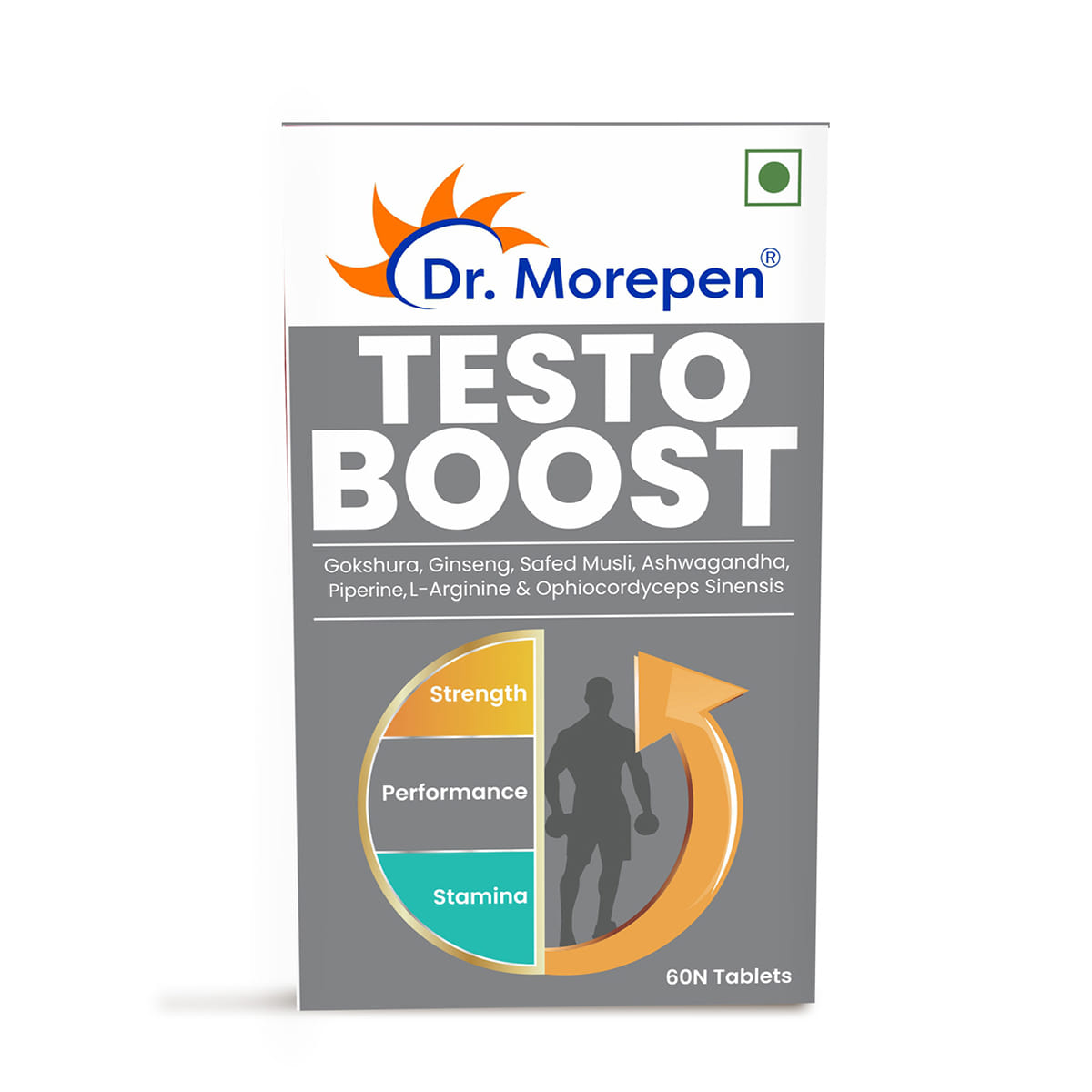 Dr. Morepen Testosterone Booster Tablets - For Men, Increases Energy, Stamina & Muscle Growth - 60 Tablets
