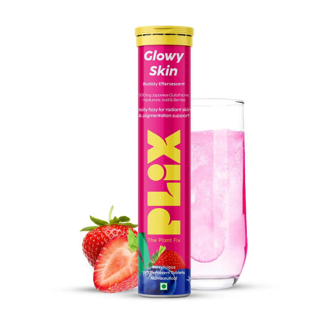 PLIX Glutathione Skin Glow 15 Effervescent Tablets 500mg For Clear And Youthful Skin | Vitamin E Reduces pigmentation, Fades Dark Spots, Hydrates skin | Pack Of 1, Strawberry flavour