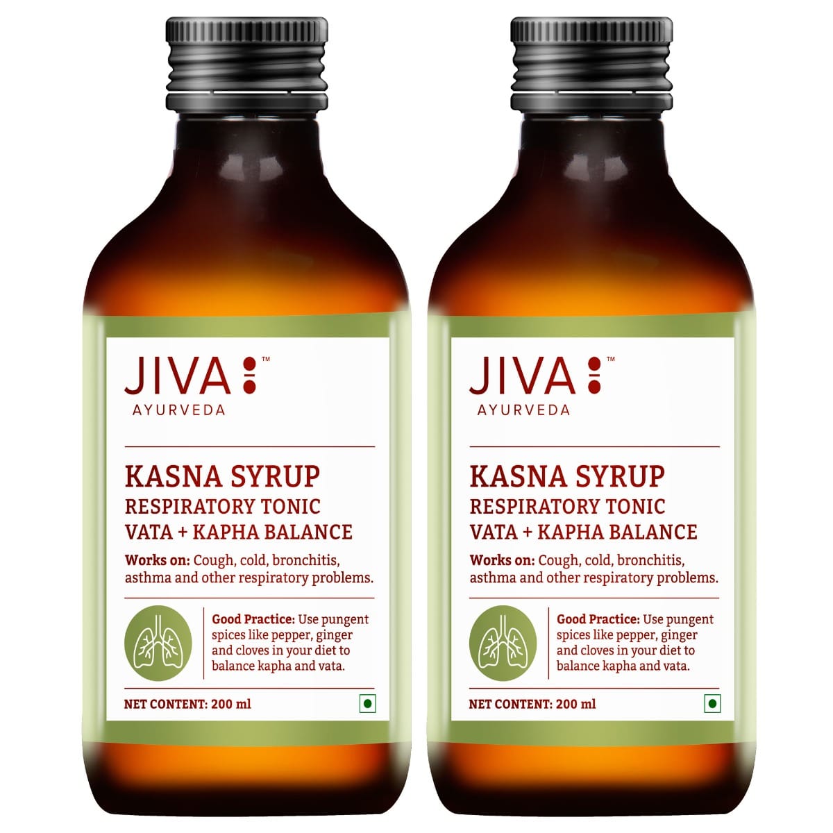 Jiva Ayurveda Kasna Syrup respiratory serup For Balancing Vata & Kapha 200 ml (Pack of 2)