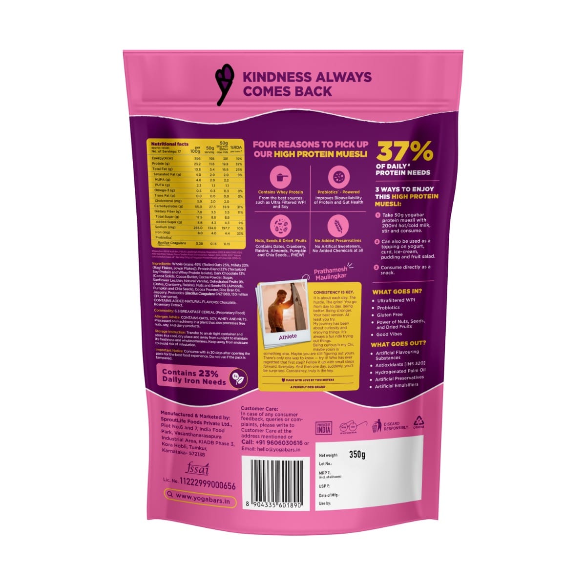 Yogabar Whey Protein Muesli Choco Almond & Cranberry 21g High Protein, Almonds & Probiotics Muesli with Dark Chocolate, 350g Yogabar Whey Protein Muesli Choco Almond & Cranberry 21g High Protein, Almonds & Probiotics Muesli with Dark Chocolate, 350g | Pa