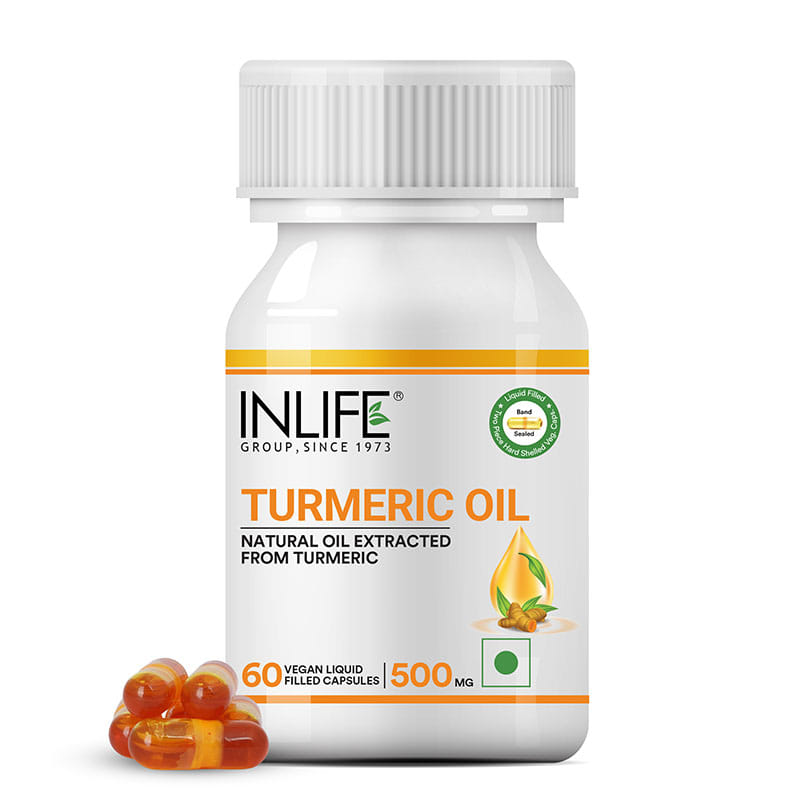 INLIFE Turmeric Oil Capsule, Faster Absorption than Extract, Antioxidant & Natural Detoxifier Supplement for Men & Women, 500mg 60 Liquid Filled Vegetarian Capsules (Pack of 1)