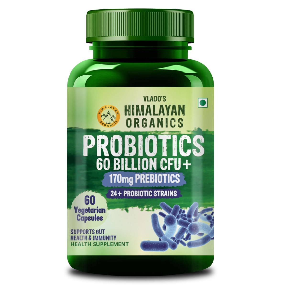Vlado's Himalayan Organic Probiotics 60 Billion CFU + 170Mg Prebiotics + 24 Strains Supplement | Better Nutrient Absorption | Healthy Digestion, Stronger Immunity & Overall Wellness 60 Veg Capsules