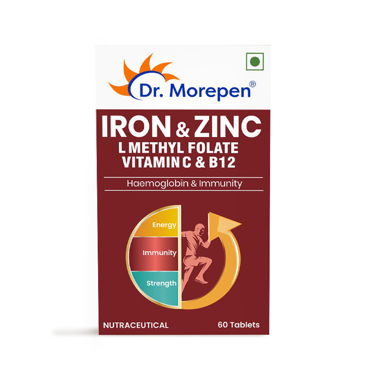 DR. MOREPEN Iron & Zinc Tablets with Vitamin C & B12 for Immunity & Hemoglobin Boost - 60 Veg Tablets