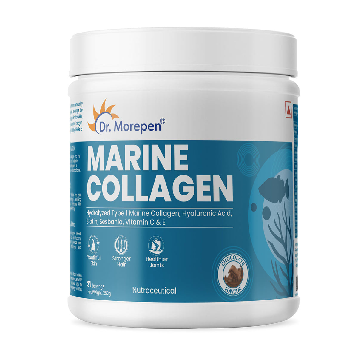 DR. MOREPEN Marine Collagen Powder with Glutathione, Hyaluronic Acid, Resveratrol & Biotin for Skin, Hair & Joint Support, Lemon Lime Flavour, 31 Servings 250g