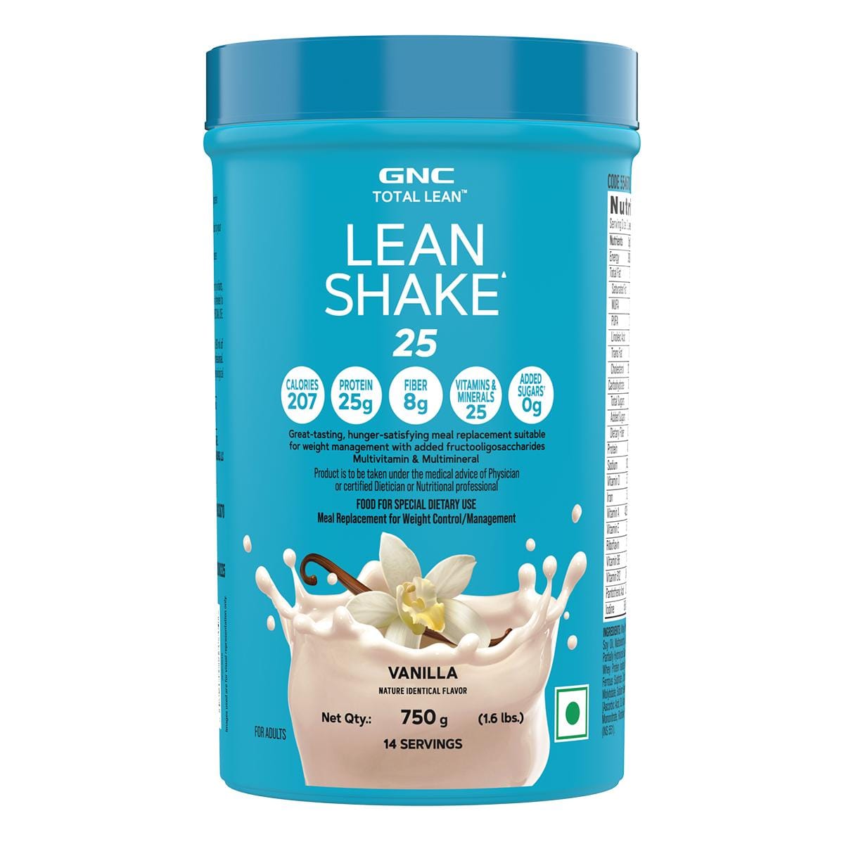GNC Total Lean Shake 25 | Supports Weight-Loss Efforts | Helps Control Appetite | Sustains Lean Muscle Profile | Formulated In USA | 25g Protein | 8g Fibre | No Added Sugar | Vanilla | 1.6 lbs