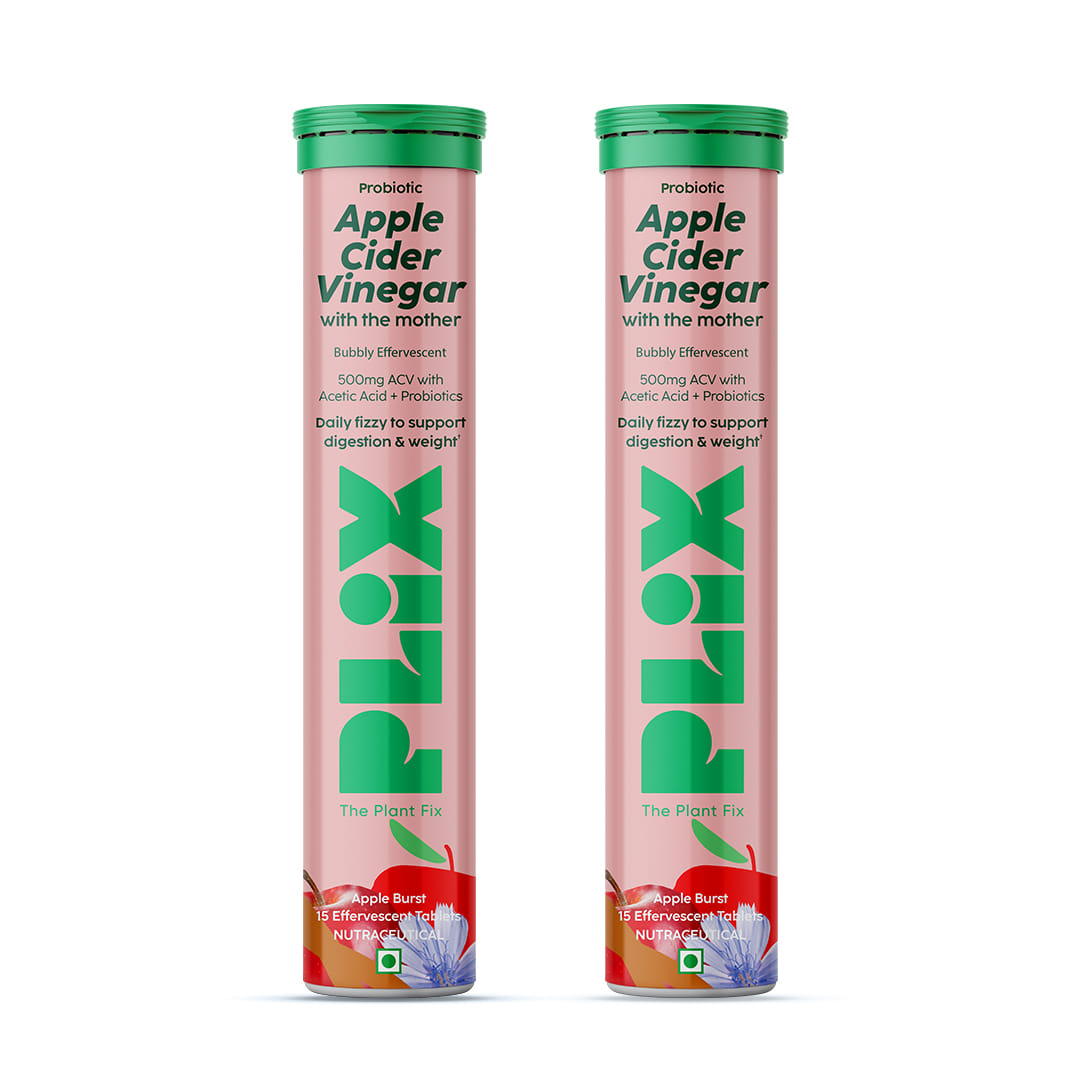 PLIX - THE PLANT FIX Probiotics+ Apple Cider Vinegar Effervescent Tablets | Supports Digestion, Improves Gut Health & Metabolism | With 10bn CFU | 30 Tablets, Pack of 2 | For Men & Women