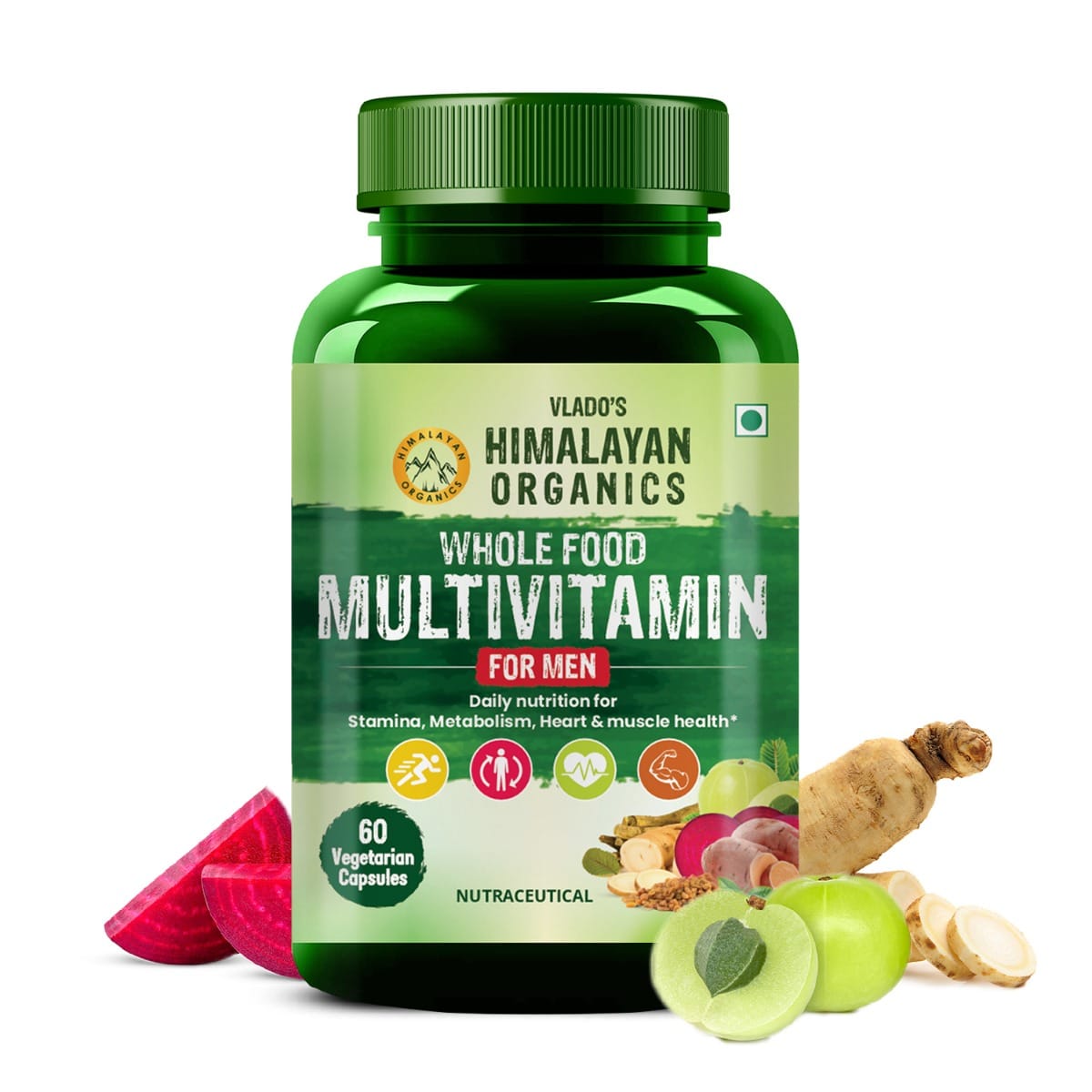 Vlado's Himalayan Organics Whole Food Multivitamin for Men | | With Natural Vitamins, Minerals, Extracts | | Best for Energy, Brain, Heart Health & Eye Health | | 60 Veg Capsules