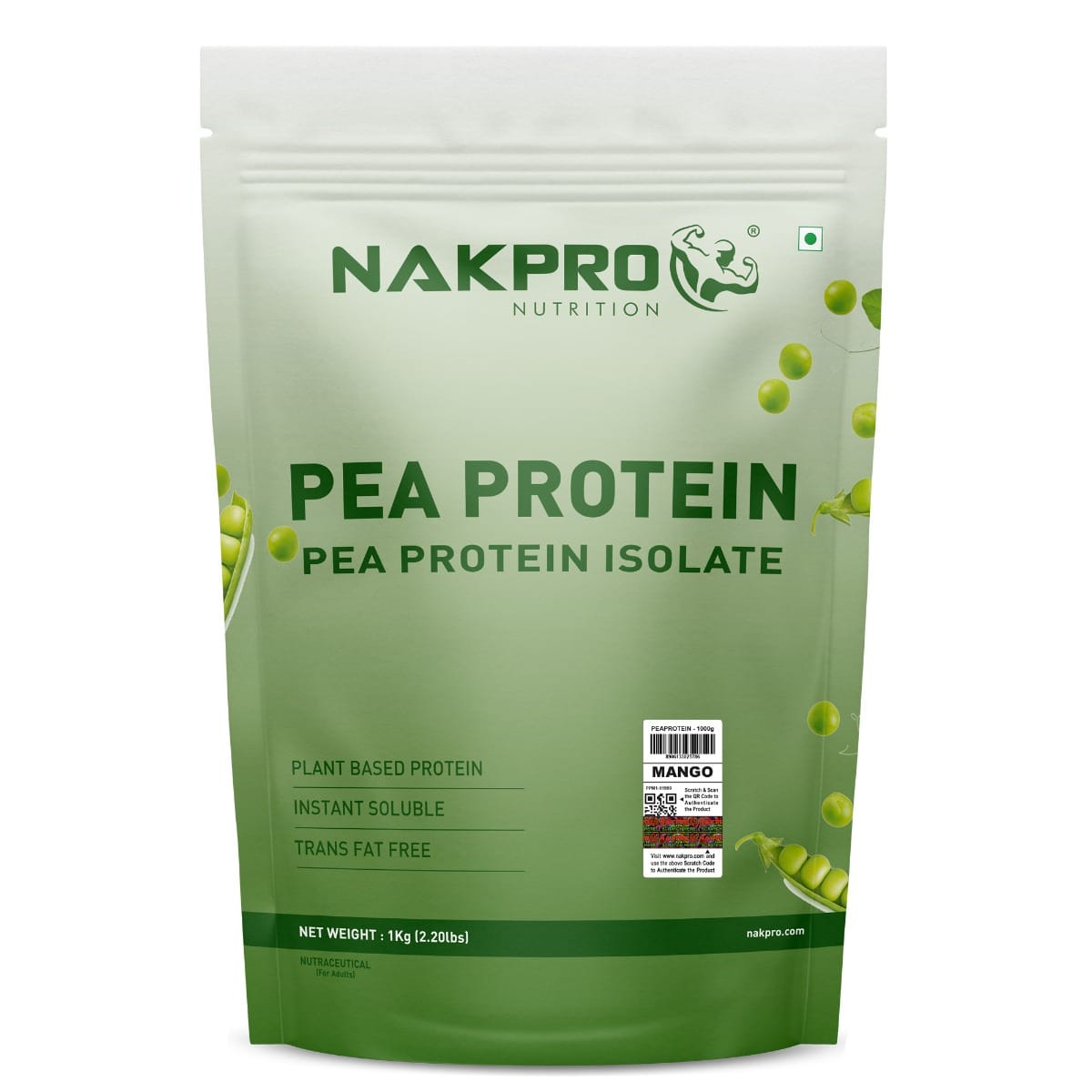 NAKPRO Pea Protein Isolate, Mango 1kg | 26g Protein | Plant Based Protein Powder | All Essential Amino Acids for Muscle Support and Recovery