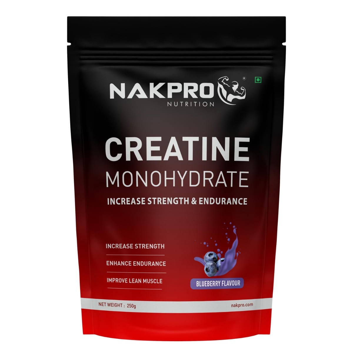 NAKPRO Micronised Creatine Monohydrate Powder (250g, Blueberry) | 3g Creatine/Serving | Trustified Certified for Accuracy & Purity | Rapid Absorption Pre/Post Workout Supplement for Muscle Repair & Recovery | Supports Athletic Performance